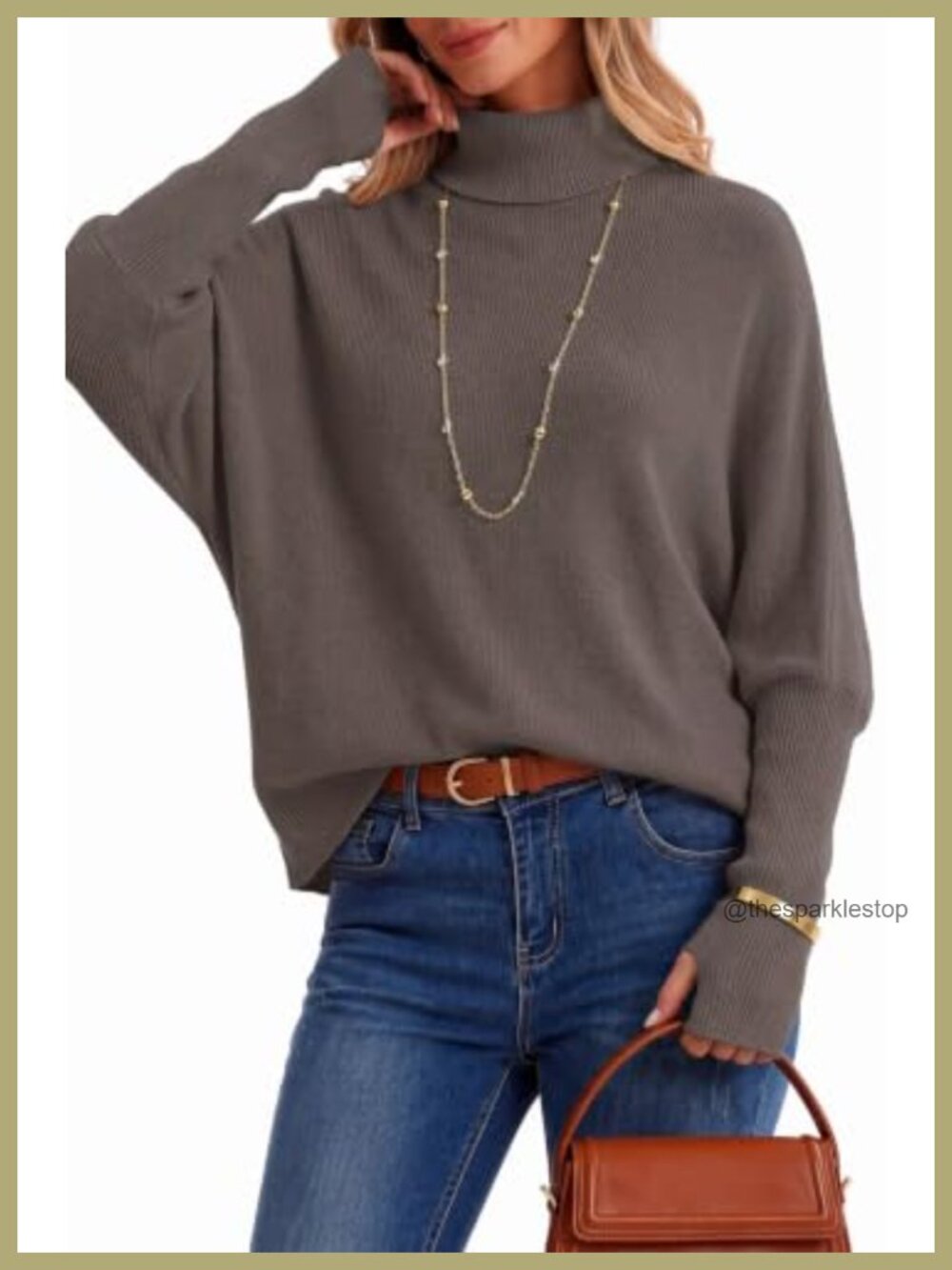 Wool Blend Oversized Batwing Sleeve Turtleneck Sweater